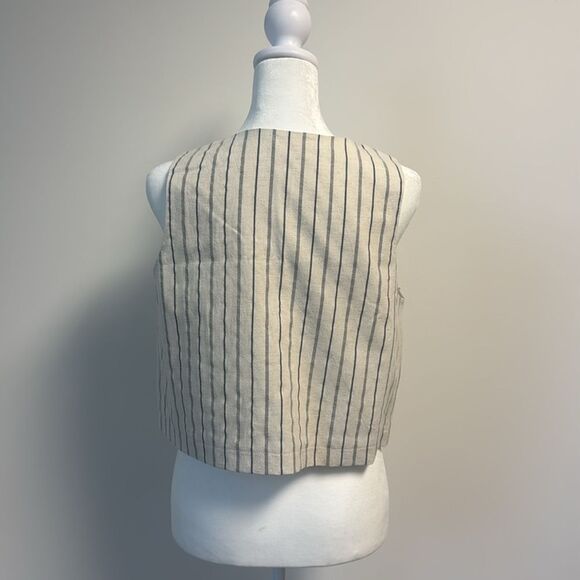 New Allie Rose Striped Linen Square Neck Tank Top S - Picture 3 of 4
